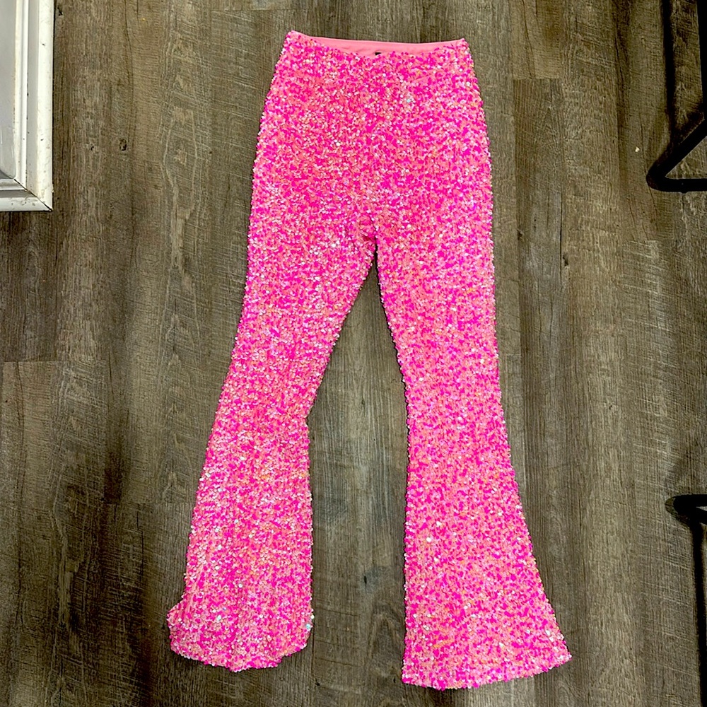 Nasty Gal Pink Sequin Flare Pants